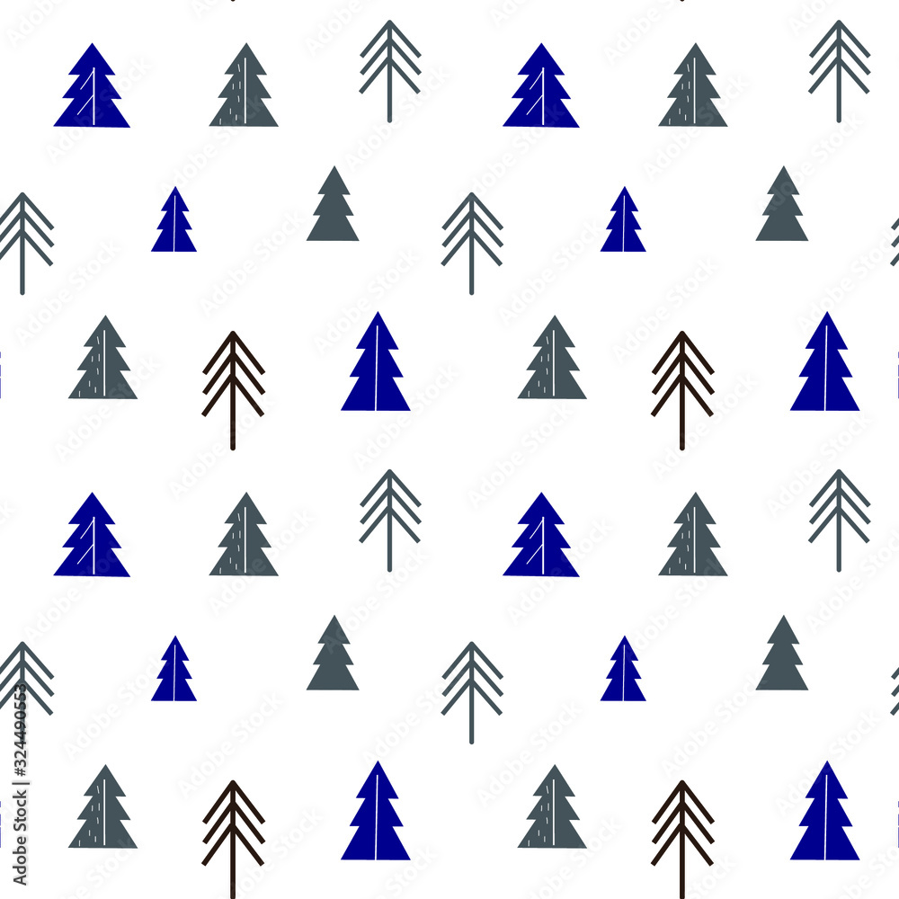 Obraz premium Nordic style seamless pattern, swatch with fir trees simple elements. Isolated stock vector illustrations on white background. Wrapping paper, wall art decor, invitation, greeting design