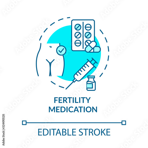Fertility medication turquoise concept icon. Gynecology treatment. Pharmacy aid. Reproductive technology idea thin line illustration. Vector isolated outline RGB color drawing. Editable stroke