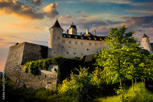 Schonbuhl castle on the sunset sky background. Lower Austria. photo