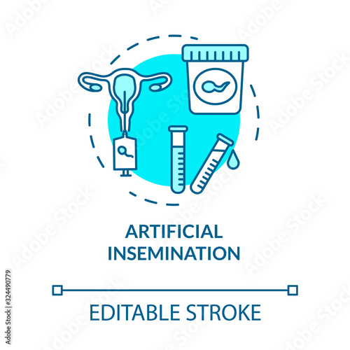 Artificial insemination turquoise concept icon. Alternative pregnancy. Laboratory research. Reproductive tech idea thin line illustration. Vector isolated outline RGB color drawing. Editable stroke