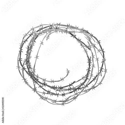 Glossy realistic hank of metal barbed wire on white