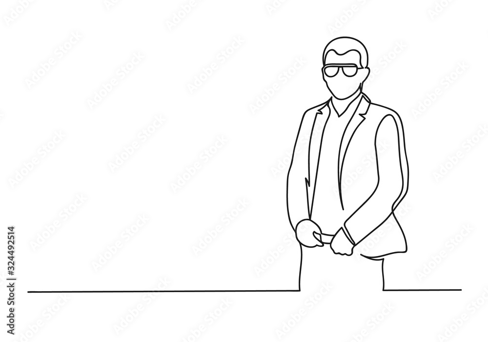 Continuous one line drawing of a young businessman