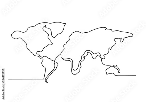 Continuous one line drawing of a world map