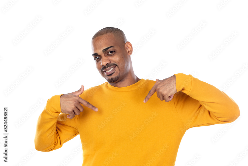 Afroamerican guy wearing a yellow jersey Afroamerican guy wearing a yellow jersey
