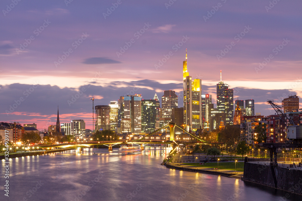 night view of city of Frankfurt and akyline night view of city of Frankfurt and akyline