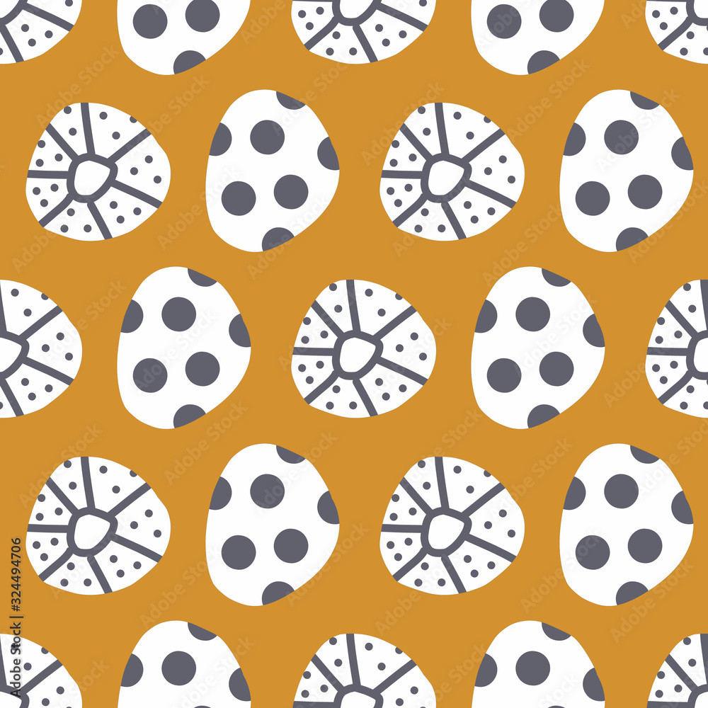 Abstract Polka Dots with dark blue and white texture on mustard orange background seamless vector pattern. Modern hand drawn repeating doodle shapes for textile, fabric print, decor, packaging, kids Abstract Polka Dots with dark blue and white texture on mustard orange background seamless vector pattern. Modern hand drawn repeating doodle shapes for textile, fabric print, decor, packaging, kids