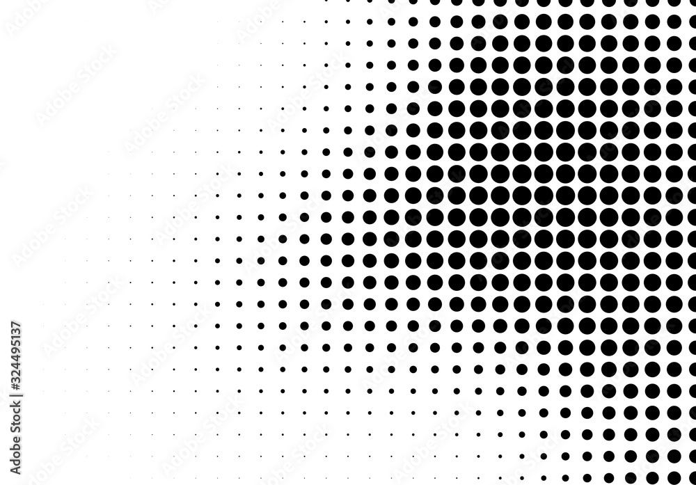 Abstract halftone wave dotted background. Template of black dots on a white background. Chaotic monochrome texture