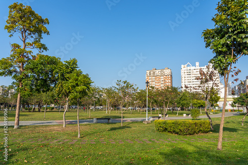 Taichung Xinping Park at the Beitun District Shuinan Economic and Trade Area in blue sky sunny day. Former Shuinan Airport. Taichung City, Taiwan photo