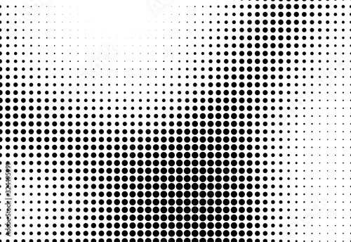 Abstract halftone wave dotted background. Template of black dots on a white background. Chaotic monochrome texture