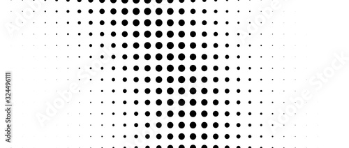 Abstract halftone wave dotted background. Template of black dots on a white background. Chaotic monochrome texture