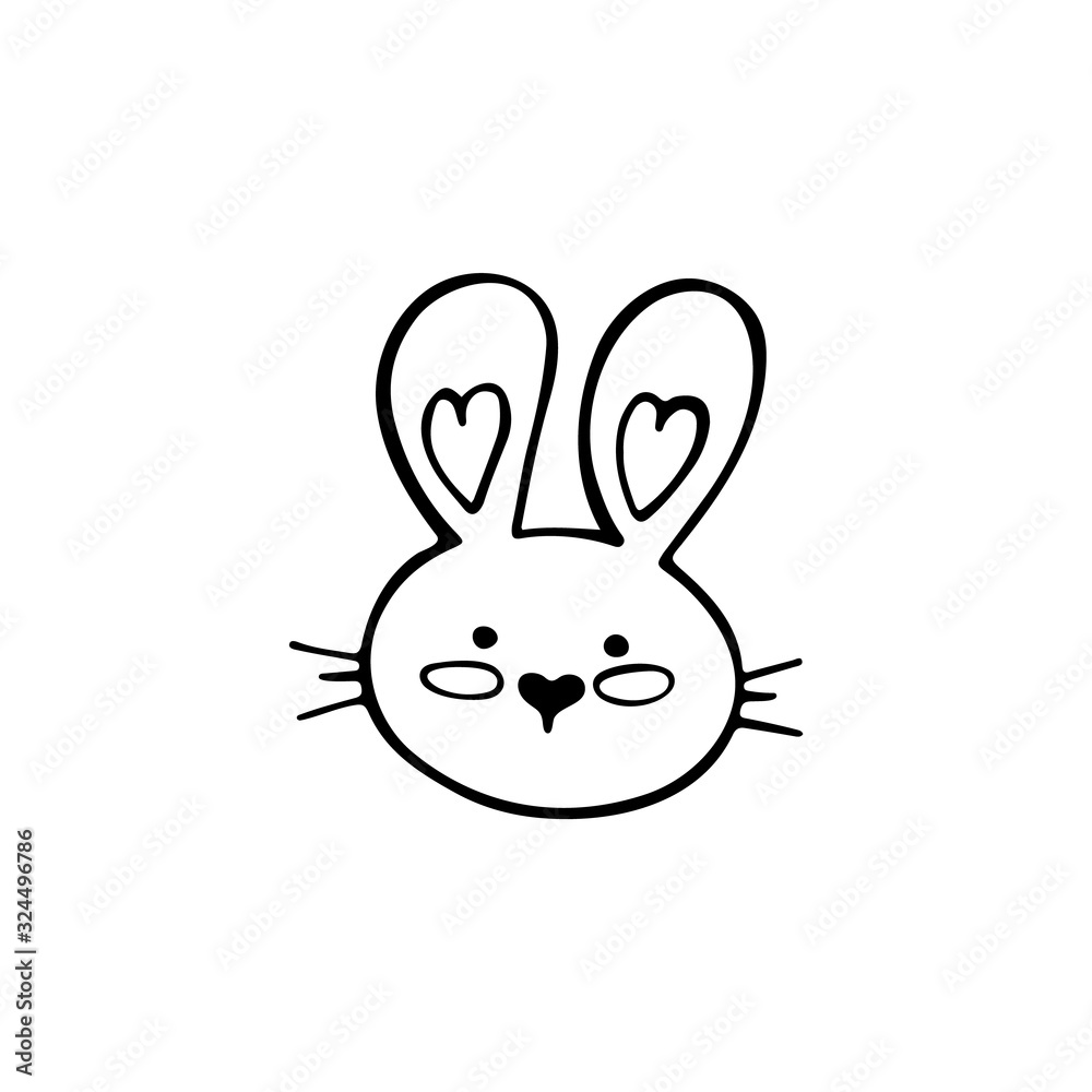 Black-white Easter doodle cut bunny. Hand-drawn linear illustration for the design of holidays, cards, logos, children's rooms. Black-white Easter doodle cut bunny. Hand-drawn linear illustration for the design of holidays, cards, logos, children's rooms.