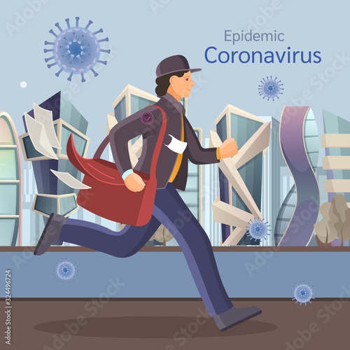 The postman carries news of new cases of coronovirus, protection against chinese virus vector illustration