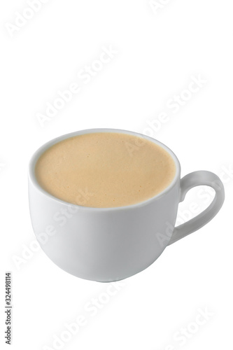 white cup of coffee latte americano isolated on a white background, template for summer drink menu of coffee houses and restaurants