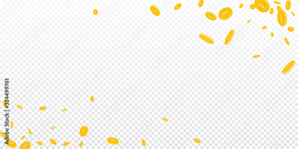 American dollar coins falling. Scattered disorderl American dollar coins falling. Scattered disorderl