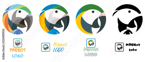 Parrot, macaw colorful vector set of logotypes, four logo illustrations of an exotic bird photo