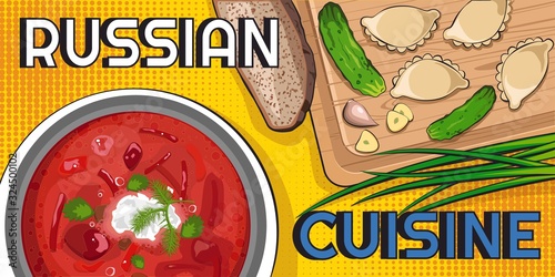Traditional Russian Food in Pop Art Style