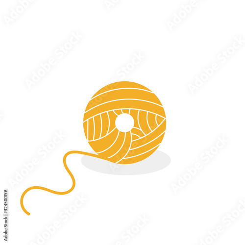 Big circle twisted ravel twine coil isolated on white backdrop. Red ink hand drawn picture sketchy in art scribble retro style pen on paper. Closeup view
