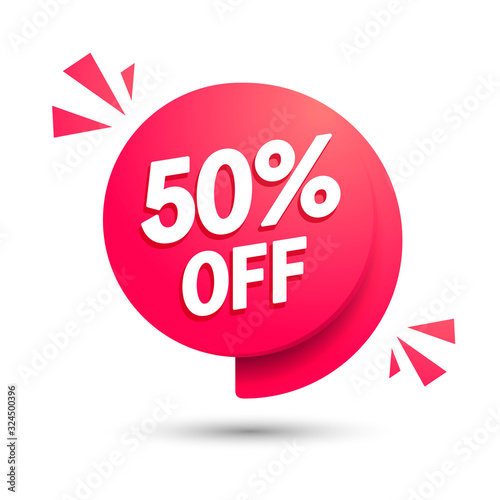 Vector illustration sale speech bubble. Discount with 50 percent off. Modern offer icon.