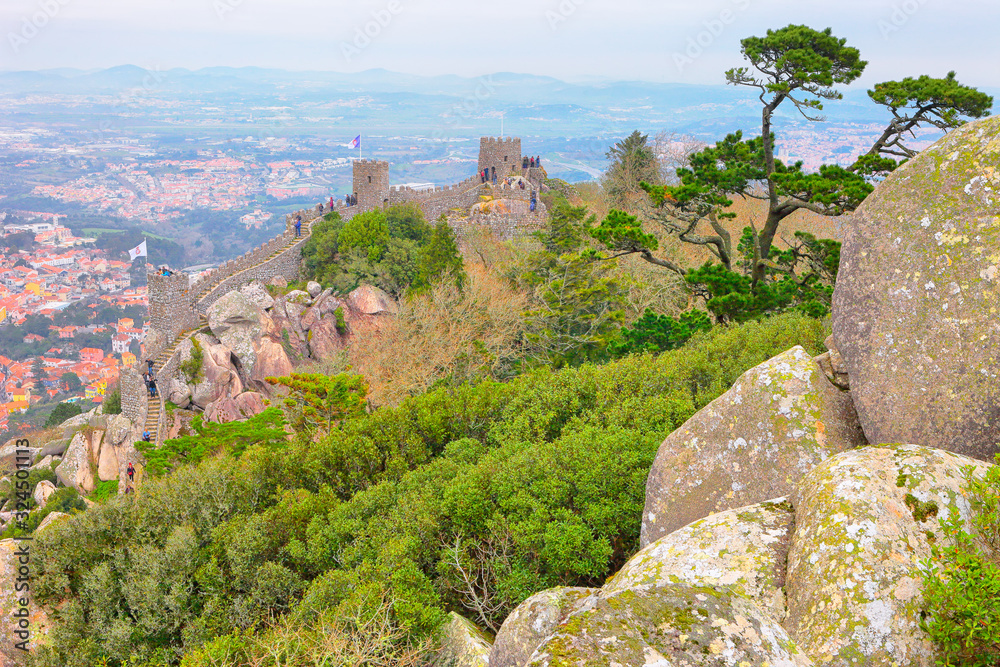 Lisbon, Portugal: the Castle of the Moors located in the ancient Sintra