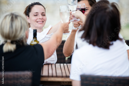 Group of friends drinking wine in a winery