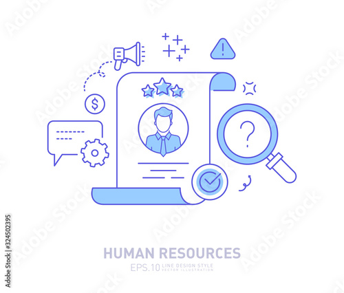 Human Resources - Vector line design style isolated icon, pictogram. Selected prospective experts Stock illustration.