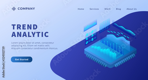 trend analysis or analytic data graph and chart for website template or landing homepage with isometric style