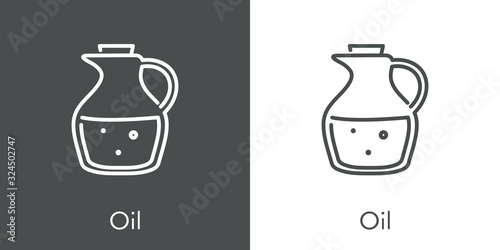 Icono plano lineal jarra de aceite de oliva en fondo gris y fondo blanco