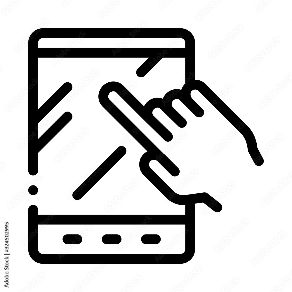 Hand Touch Tablet Icon Vector. Outline Hand Touch Tablet Sign. Isolated Contour Symbol Illustration Hand Touch Tablet Icon Vector. Outline Hand Touch Tablet Sign. Isolated Contour Symbol Illustration
