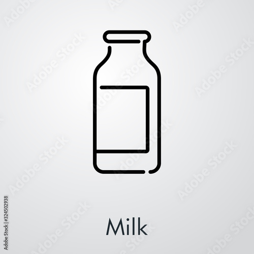 Icono plano lineal botella de leche en fondo gris