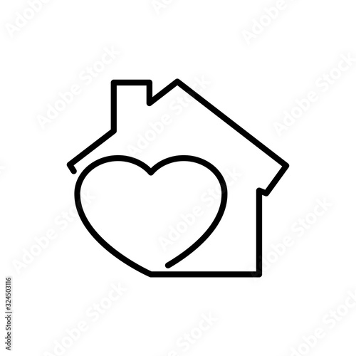 Símbolo agencia inmobiliaria. Icono plano lineal corazón con casa en color negro