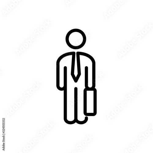 Símbolo hombre de negocios. Hombre con maletín. Icono plano lineal en color negro