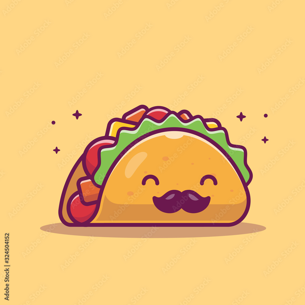 Taco Mustache Mascot Cartoon Vector Icon Illustration. Cute Taco Character.  Food Icon Concept White Isolated. Flat Cartoon Style Suitable for Web  Landing Page, Banner, Flyer, Sticker, Card Stock Vector | Adobe Stock