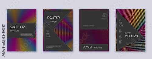 Black brochure design template set. Rainbow abstra