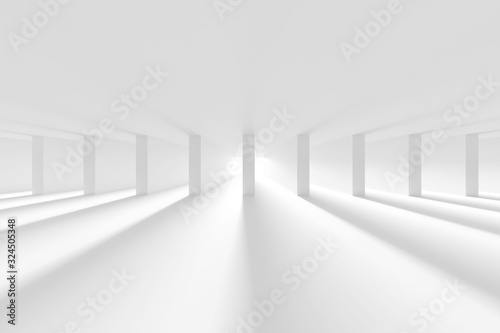 White Column Hall Design. Futuristic Architecture Background