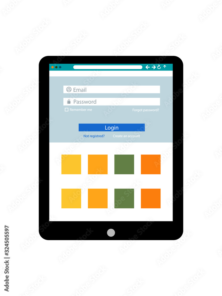 Tablet with login form. Vector