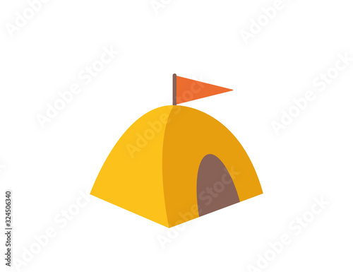 Camp. Camping and outdoor adventure. Tourist tent camping vector web icon isolated on white background, EPS 10, top view	