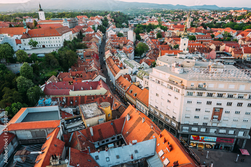 Zagreb Croatia. Aerial View from above of Ban Jelacic Square