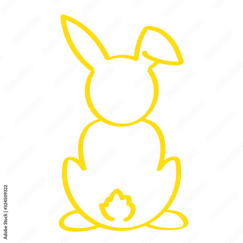 Handgezeichneter Hase von hinten in gelb Handgezeichneter Hase von hinten in gelb