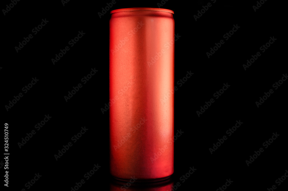 Aluminum cans in red isolated on black background