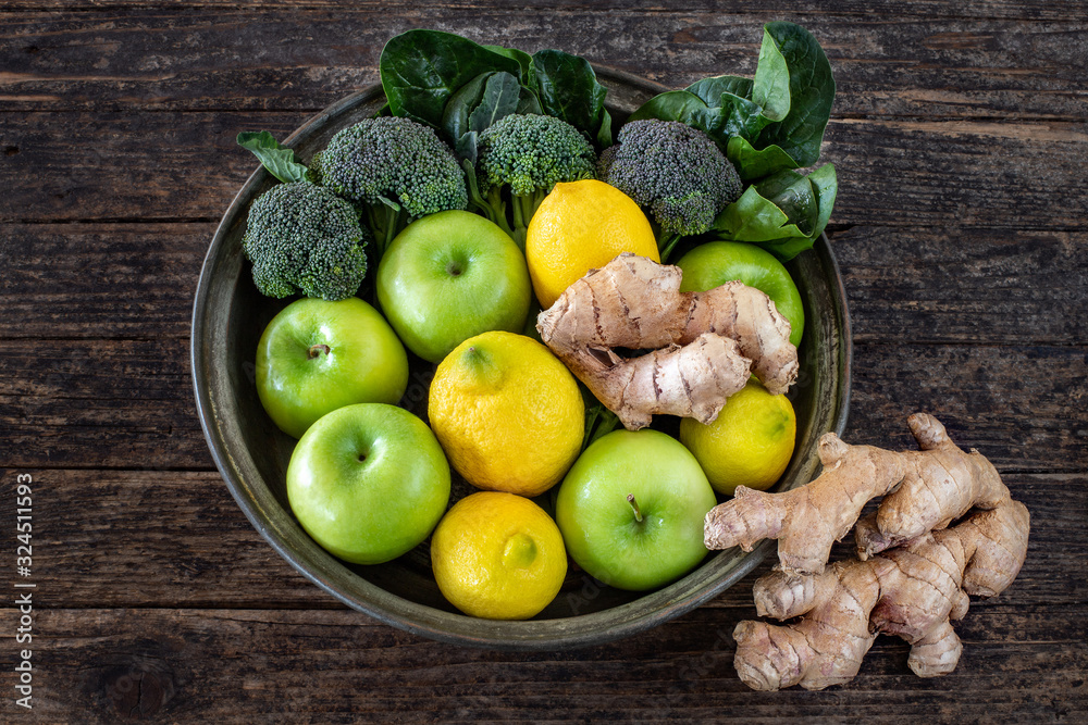 Many healthy foods on the rustic table for diet Many healthy foods on the rustic table for diet