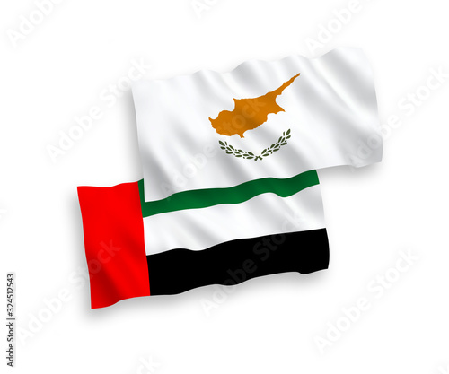 Flags of Cyprus and United Arab Emirates on a white background