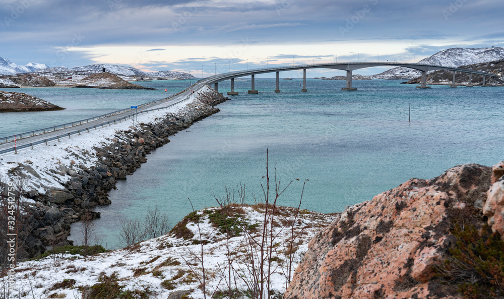 Bridge to Sommarøy Archipelago in northern Norway, near Tromsoe