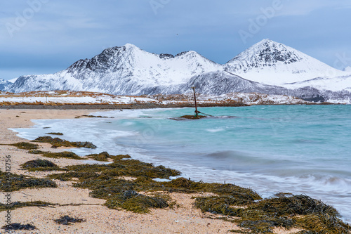 idyllic winter landscape on Sommarøy Archipelago in northern Norway, near Tromsoe