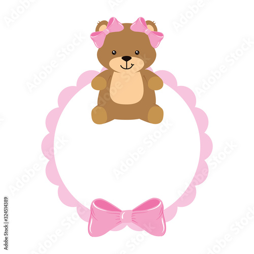 cute teddy bear female in lace frame vector illustration design