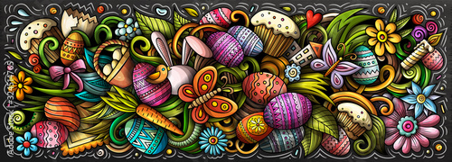 Happy Easter hand drawn cartoon doodles illustration.