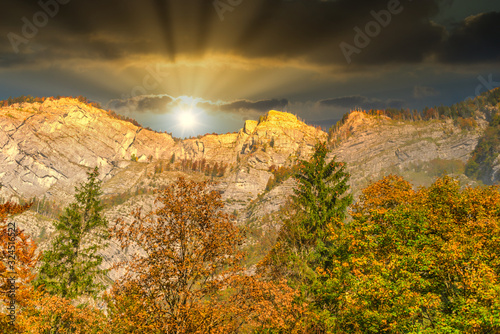 Sunset over Cliffs in the Mountains of Slovenia