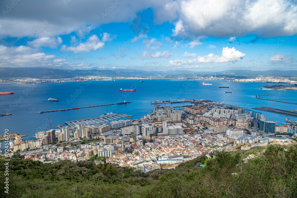 A view of the city of Gibraltar from a fortress in a nature reserve on a hill