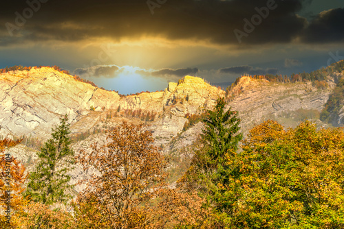 Sunset over Cliffs in the Mountains of Slovenia