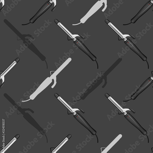Curling irons icon for hair. For mobile and web apps. Pattern repeat seamless. For web and mobile on background. Hair curler. Stylish pattern on a gray background.