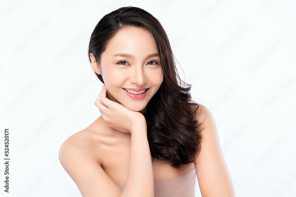 Portrait beautiful young asian woman clean fresh bare skin concept. Asian girl beauty face skincare and health wellness, Facial treatment, Perfect skin, Natural makeup, on white background,two Portrait beautiful young asian woman clean fresh bare skin concept. Asian girl beauty face skincare and health wellness, Facial treatment, Perfect skin, Natural makeup, on white background,two
